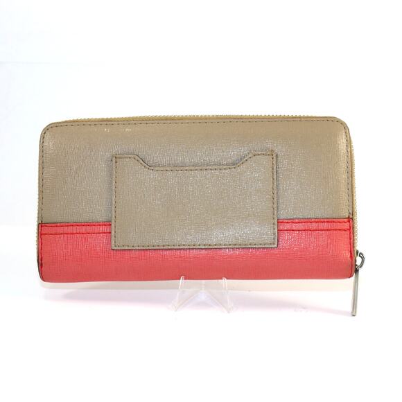 Coach Colorblock Saffiano Leather Zip Wallet Taupe Pink - Picture 2 of 6
